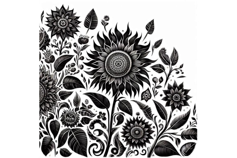 oriental-thai-sunflower-hand-drawn-in-abst