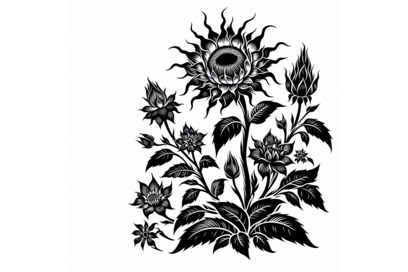 oriental-thai-sunflower-hand-drawn-in-abst