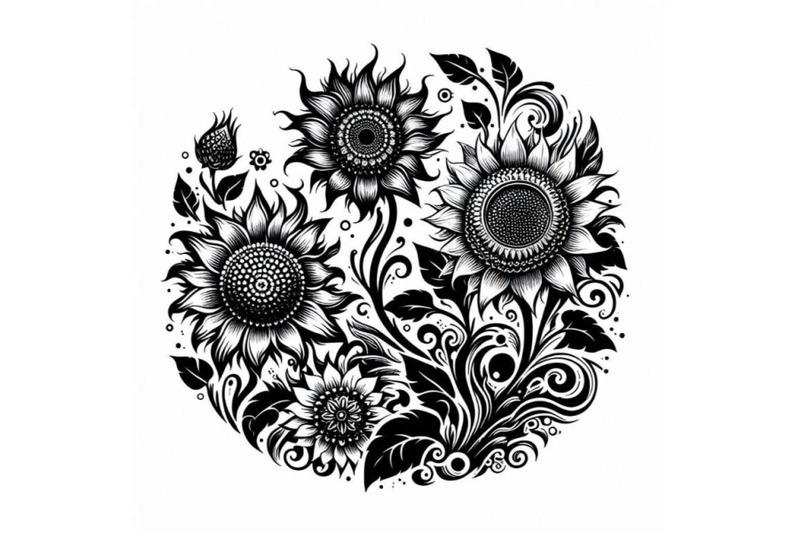 oriental-thai-sunflower-hand-drawn-in-abst