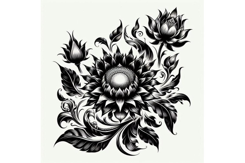 oriental-thai-sunflower-hand-drawn-in-abst