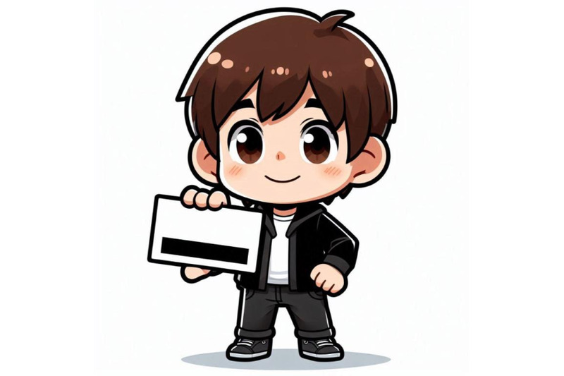 cartoon-kid-holding-a-blank-business-card