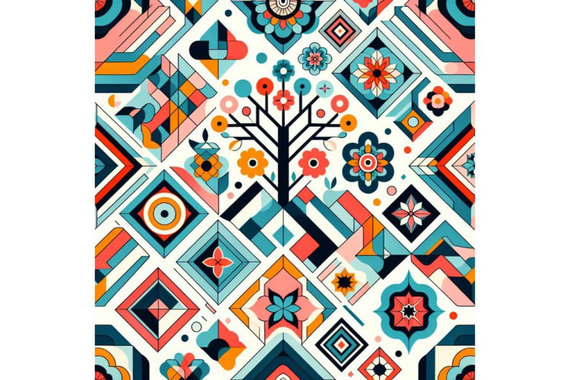 colorful-retro-flowers-and-tree