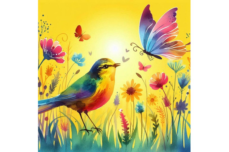 watercolor-colorful-bird-and-butt