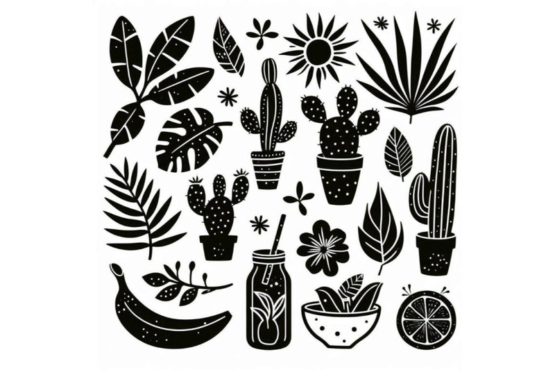 cute-tropcal-set-with-bananas-cacti-and-le