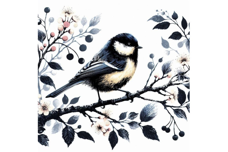 hand-painted-tit-bird-on-the-branch