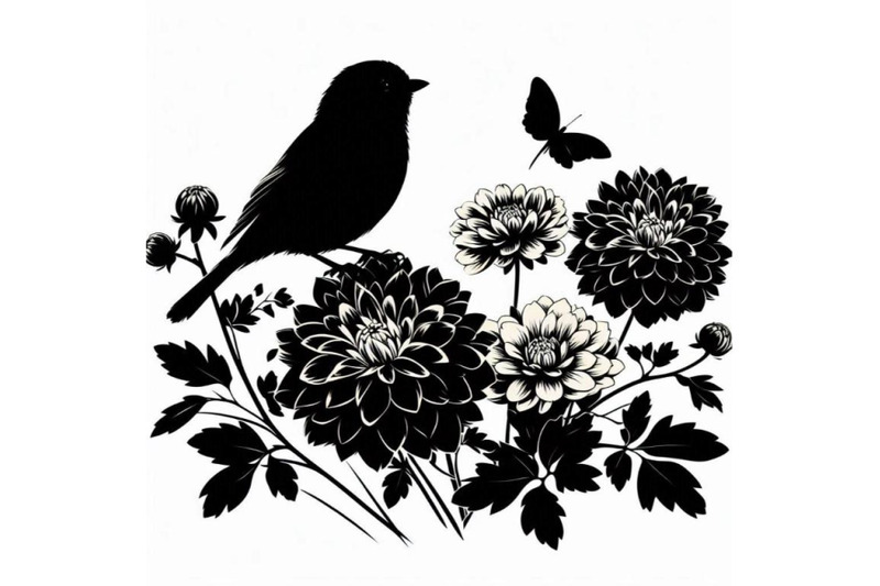 a-little-bird-and-blooming-dahlia-flowers