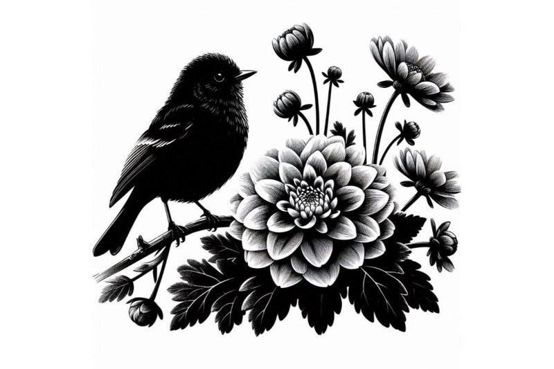 a-little-bird-and-blooming-dahlia-flowers