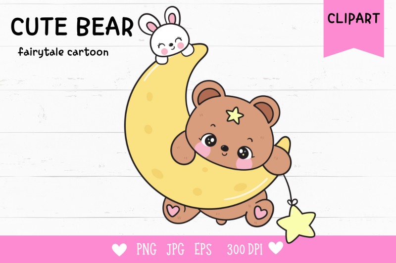 teddy-bear-and-rabbit-bunny-on-moon-kawaii-clipart-animals