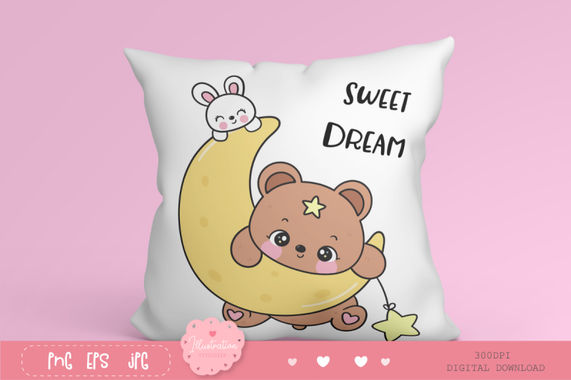 teddy-bear-and-rabbit-bunny-on-moon-kawaii-clipart-animals