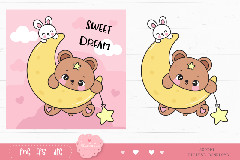 teddy-bear-and-rabbit-bunny-on-moon-kawaii-clipart-animals