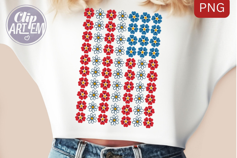 american-retro-floral-flag-watercolor-png-sublimation-image-file