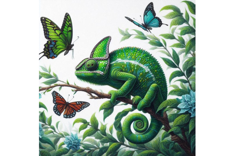 01-green-chameleon-with-butterflies