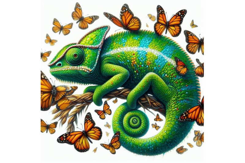 01-green-chameleon-with-butterflies