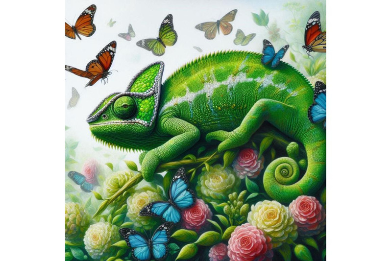 01-green-chameleon-with-butterflies