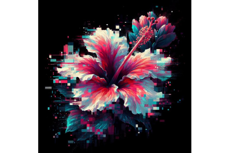 01-hibiscus-in-glitch-art-style-on-dark-backgr