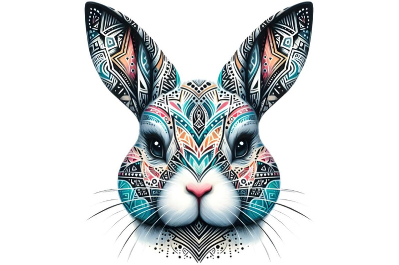 01-animal-tribal-face-bunny-white-background3953