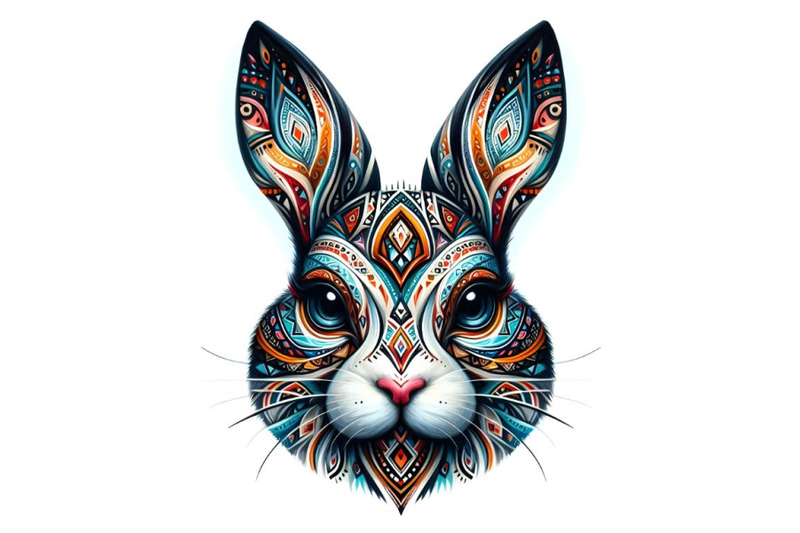 01-animal-tribal-face-bunny-white-background3953