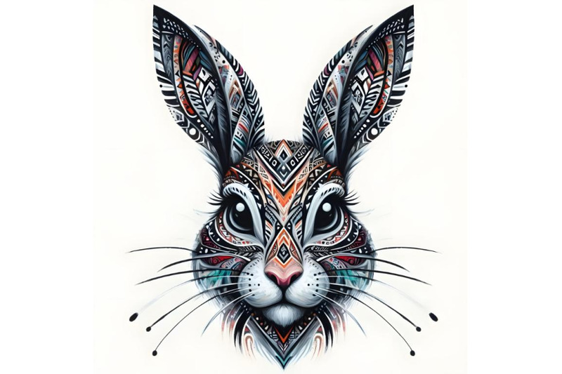 01-animal-tribal-face-bunny-white-background3953