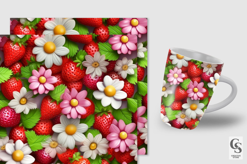 floral-3d-strawberry-seamless-patterns