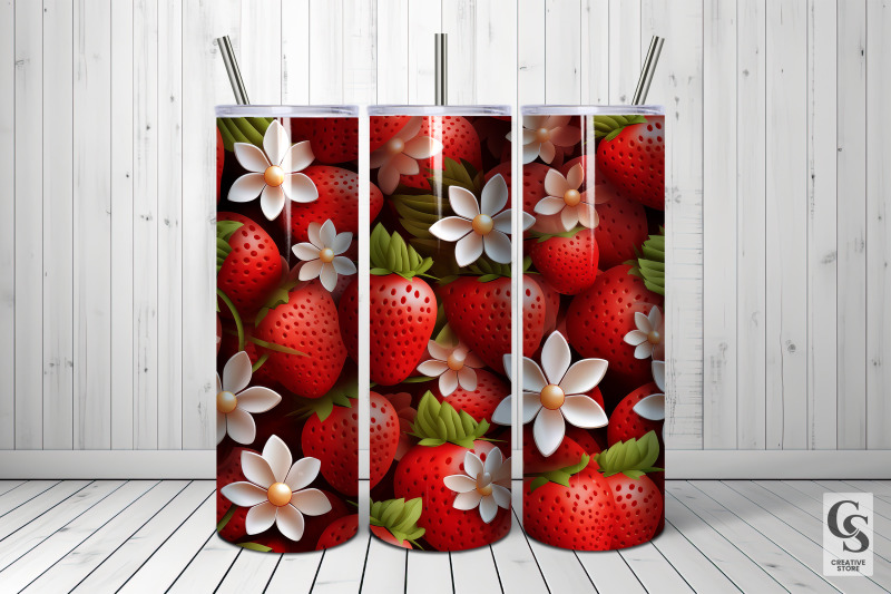 floral-3d-strawberry-seamless-patterns