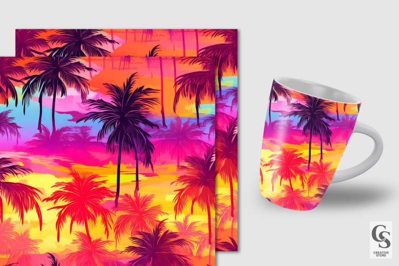 summer-tropical-sunset-seamless-patterns