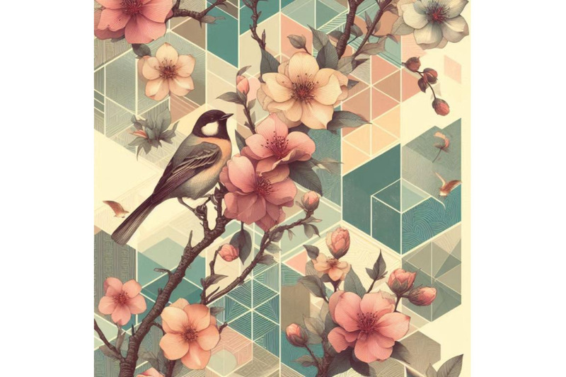 vintage-floral-card-bird-on-a-blooming-branch