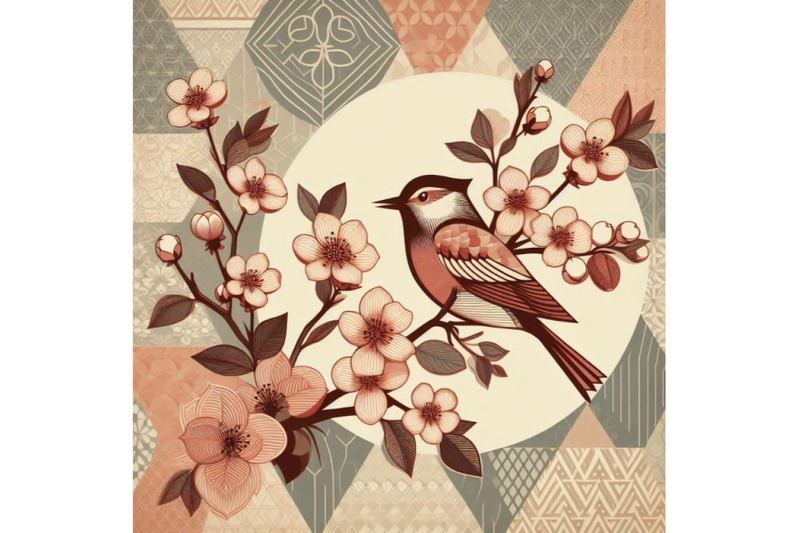 vintage-floral-card-bird-on-a-blooming-branch