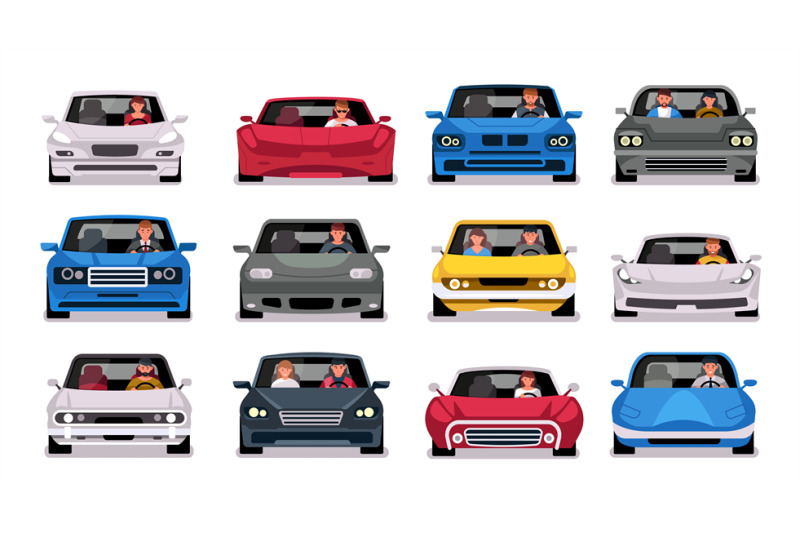 people-in-cars-front-view-cartoon-characters-ride-in-different-cars