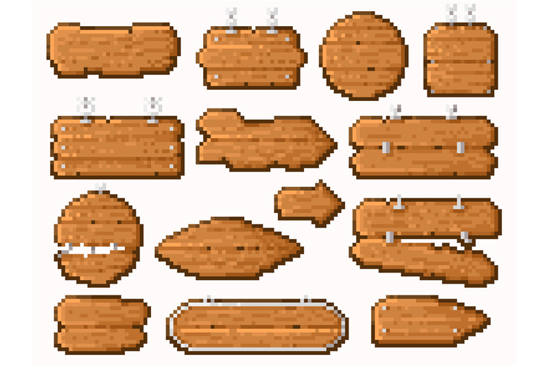 wooden-pixel-signs-retro-8-bit-video-game-board-frame-vintage-blank