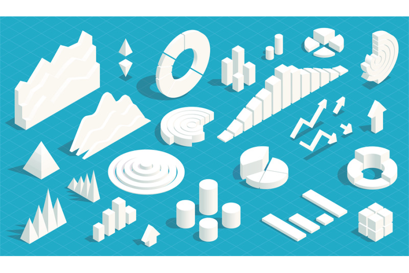 isometric-infographic-elements-business-data-report-charts-and-graphs