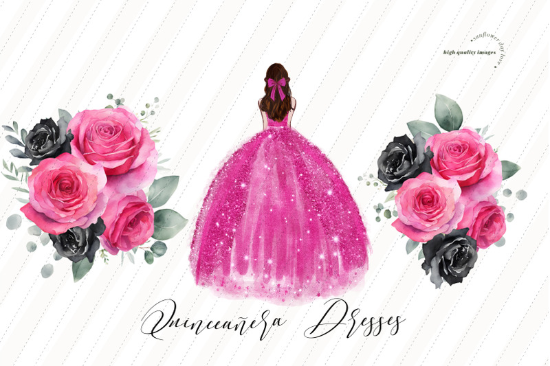 fuchsia-pink-quinceaera-clipart-black-amp-pink-roses-sweet-16th