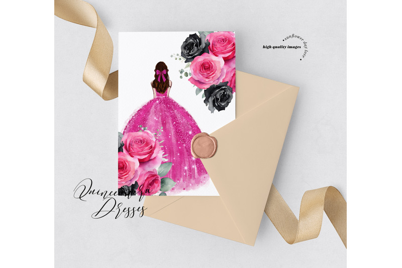 fuchsia-pink-quinceaera-clipart-black-amp-pink-roses-sweet-16th