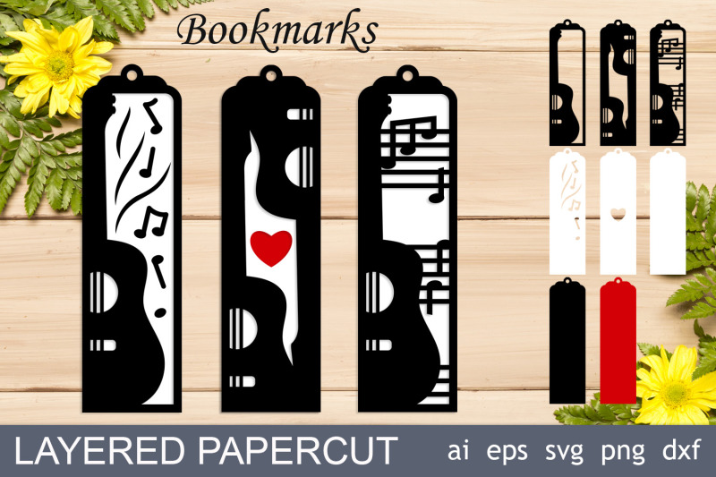 guitar-layered-bookmarks-music-papercut-svg