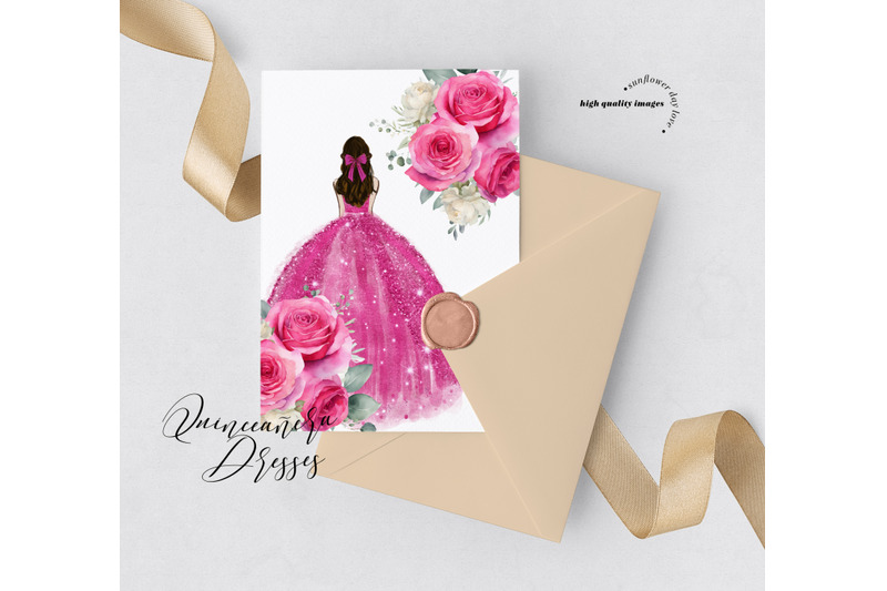 bright-pink-fuchsia-princess-clipart-pink-roses-mis-quince