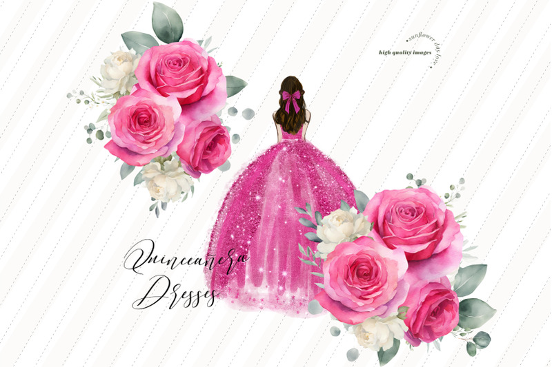 bright-pink-fuchsia-princess-clipart-pink-roses-mis-quince