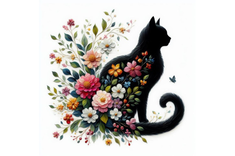 beautiful-black-cat-silhouette-with-flowers