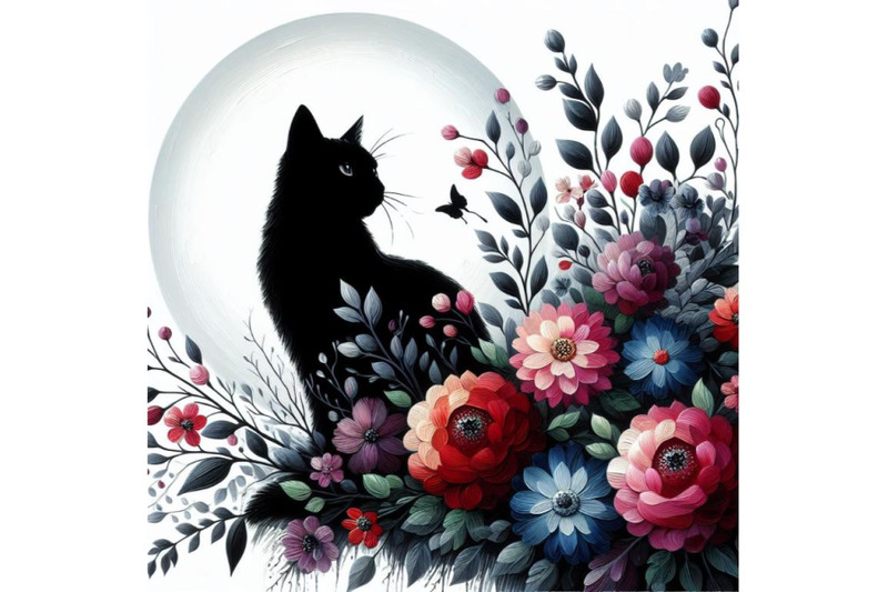 beautiful-black-cat-silhouette-with-flowers