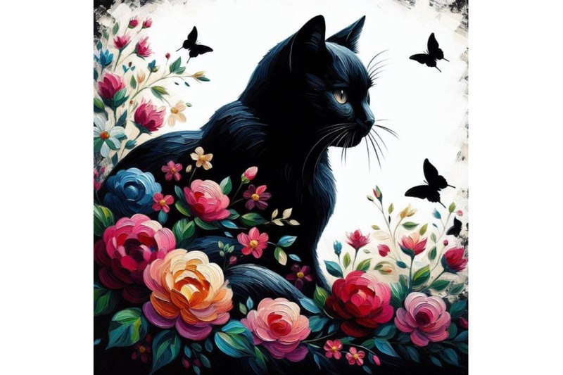 beautiful-black-cat-silhouette-with-flowers