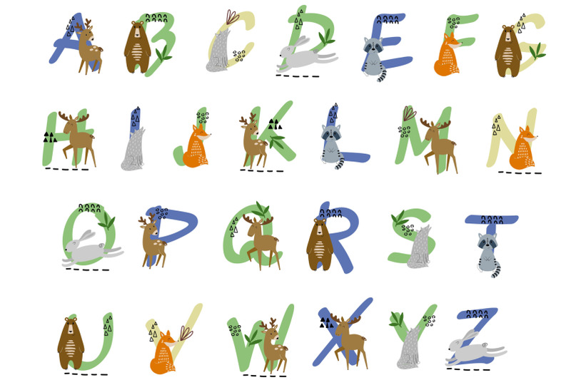 vector-alphabet-with-forest-animals