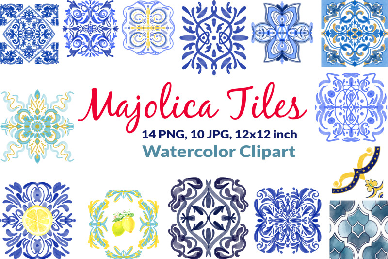 majolica-tiles-kitchen-watercolor-clipart-sublimation-design-wedding-b