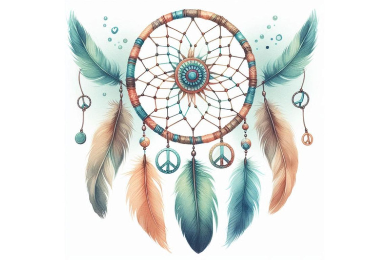 watercolor-ethnic-dream-catcher-and-p