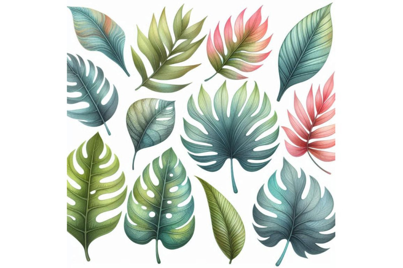 watercolor-tropical-leaf-set-drawing-of