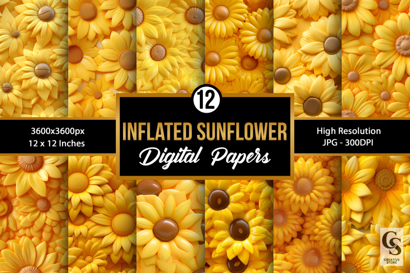 inflated-3d-sunflowers-digital-papers