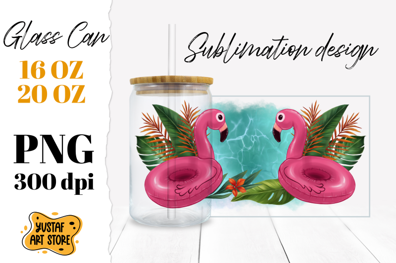 tropical-leaves-and-flamingo-glass-can-summer-glass-can