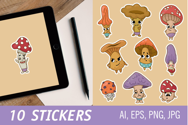 mushrooms-printable-stickers-cricut-design