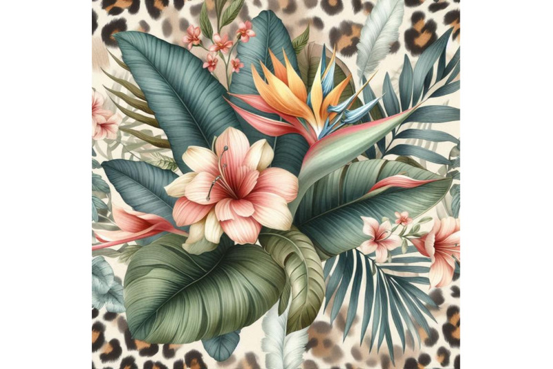 watercolor-tropical-flowers-and-leaves-on-animal-pri