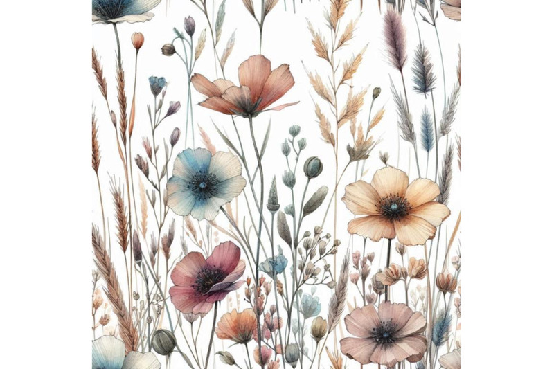 meadow-watercolor-and-ink-flower-seamless-pattern