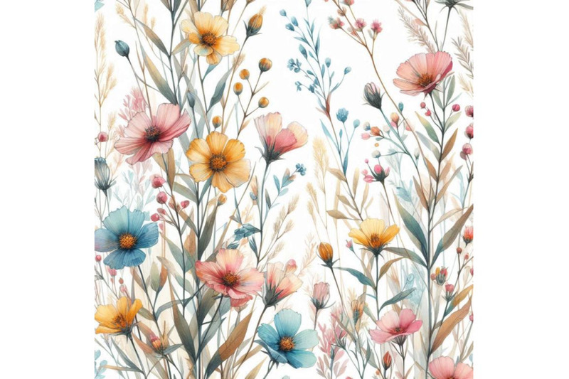 meadow-watercolor-and-ink-flower-seamless-pattern