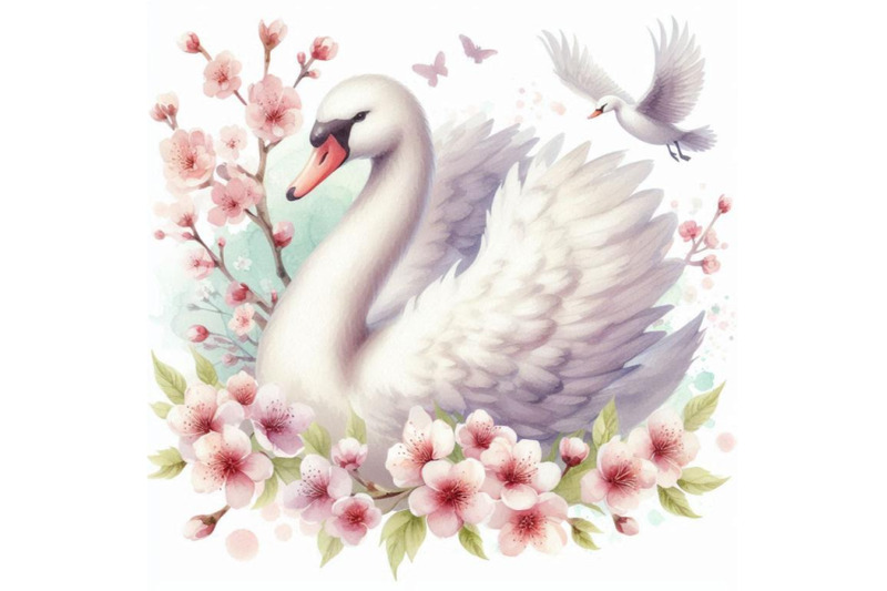 watercolor-swan-and-cherry-bloom