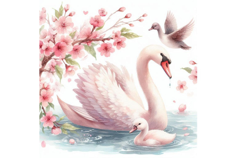 watercolor-swan-and-cherry-bloom